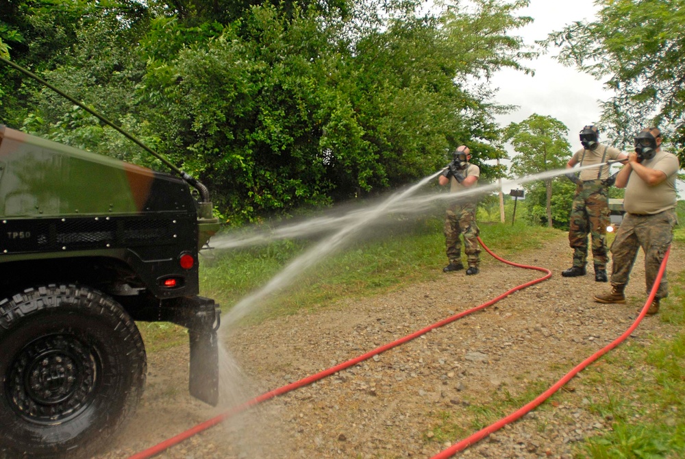 81st Troop Command Leadership Observes Chemical Decontamination Training, Camp Atterbury