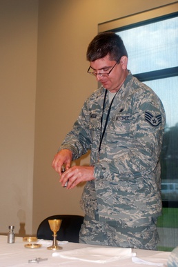 Air Guard chaplain, Lt. Col. Caesar Silva, and Air Guard chaplain's assistant, Staff Sgt. Ralph K. Simcox,  serve civilian and military oil spill responders at locations throughout the operational areas.