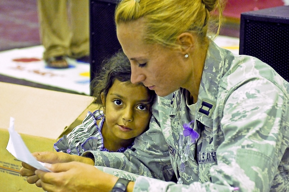 Iraqi kids play American games at Joint Base Balad