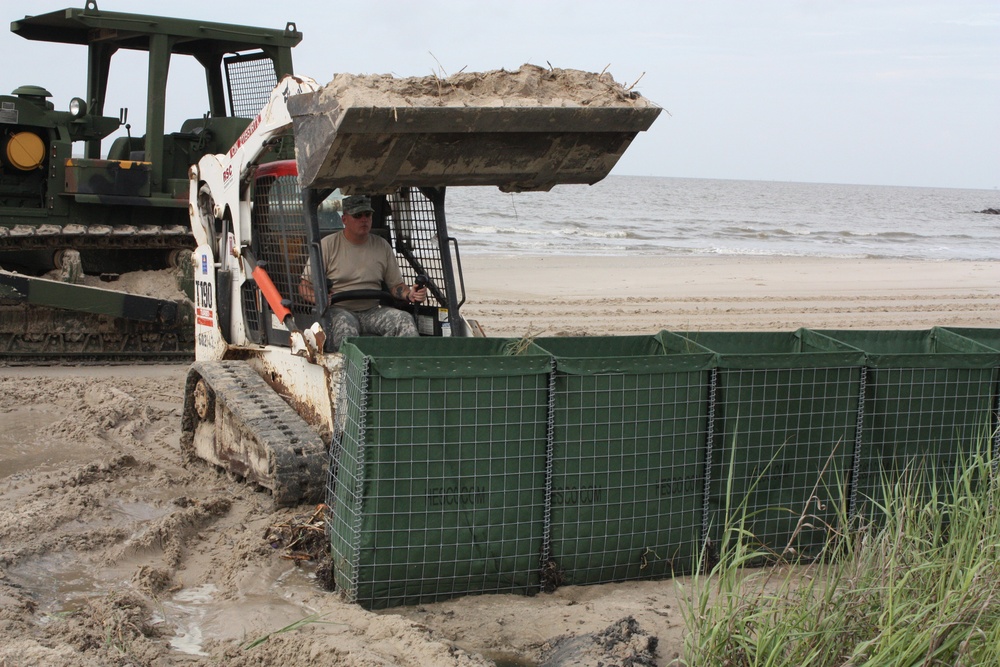 Louisiana National Guard reinforces Hesco barriers in Cameron Parish