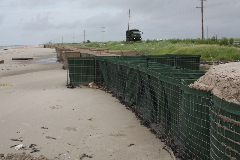 Louisiana National Guard reinforces Hesco barriers in Cameron Parish