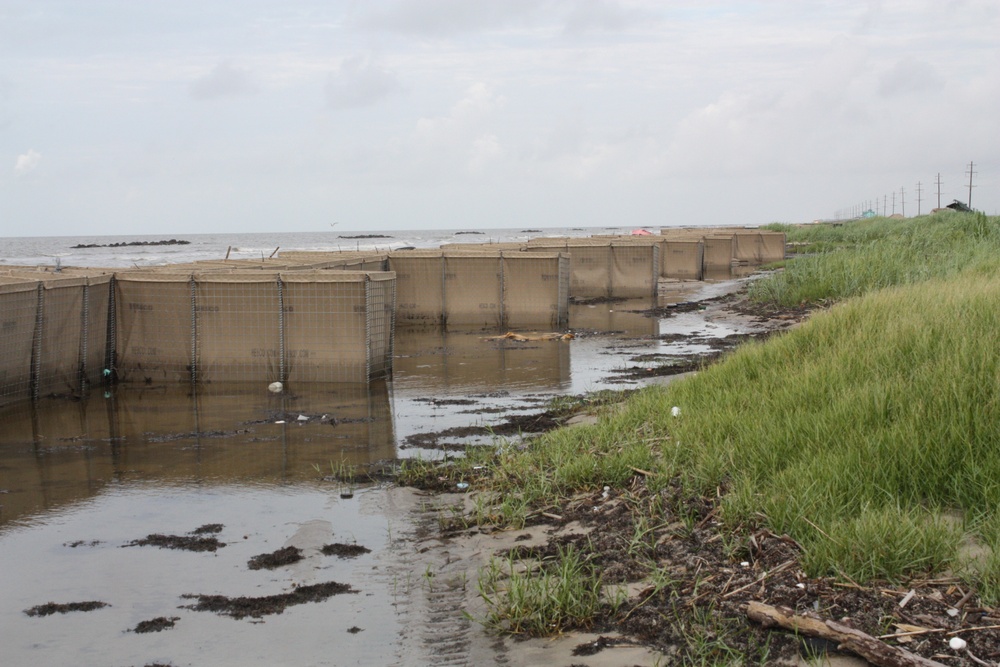 Louisiana National Guard reinforces Hesco barriers in Cameron Parish