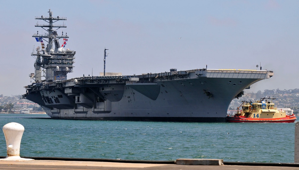USS Nimitz pulls away for training