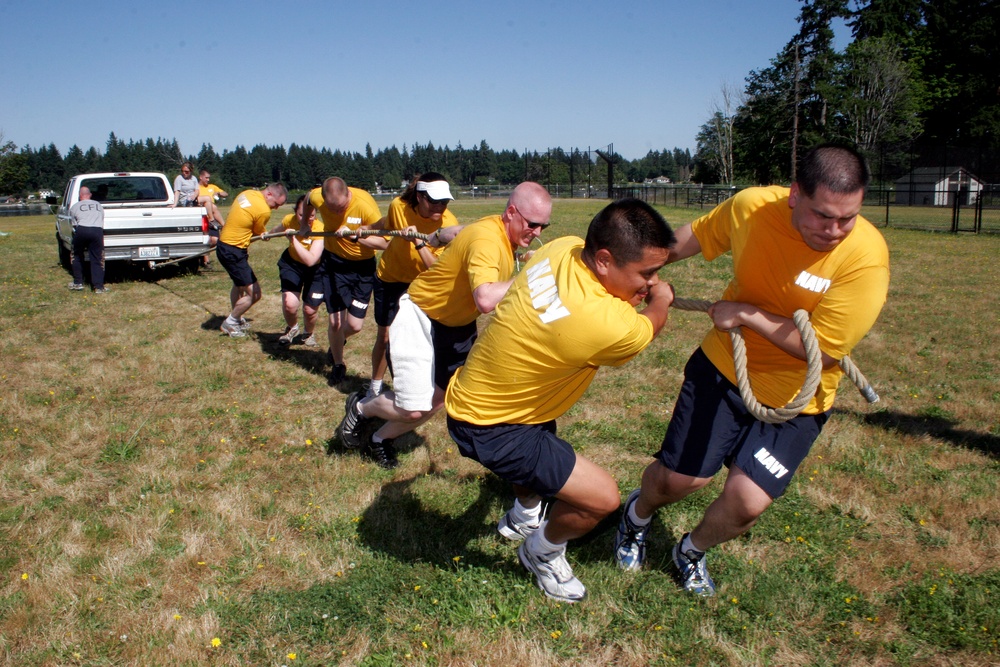 Sailors pull truck for exercise