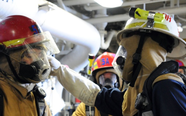 USS Wasp sailors conduct fire drill