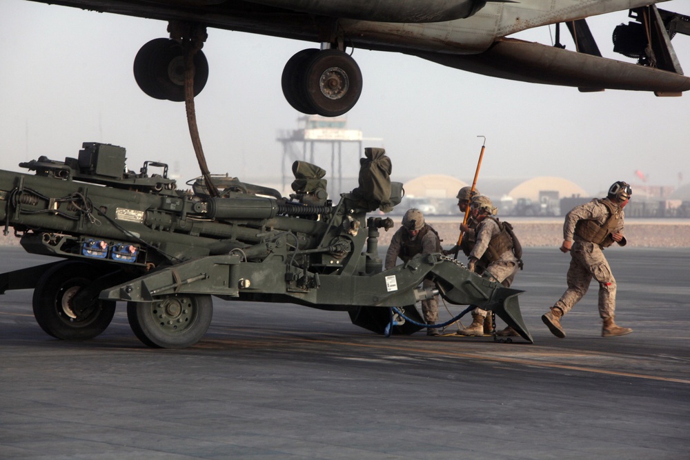 Marines Air-lift Howitzers, Humvee to Kajaki Dam
