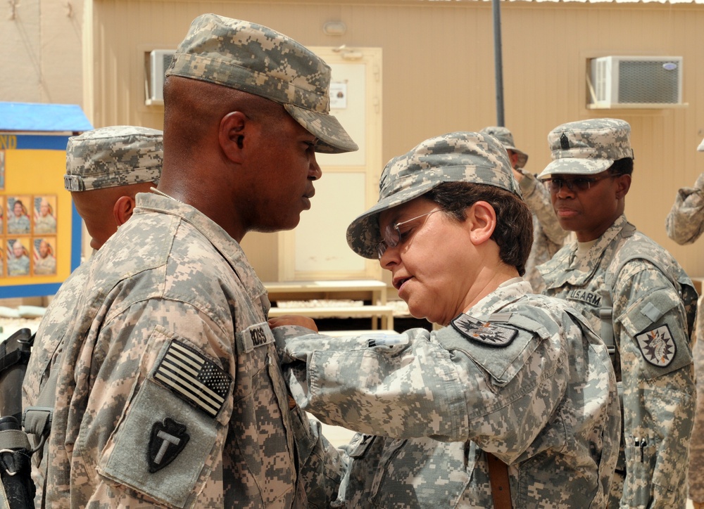 Sustainment Brigade gives Combat Action Badges and Bronze Star Medals to departing Soldiers