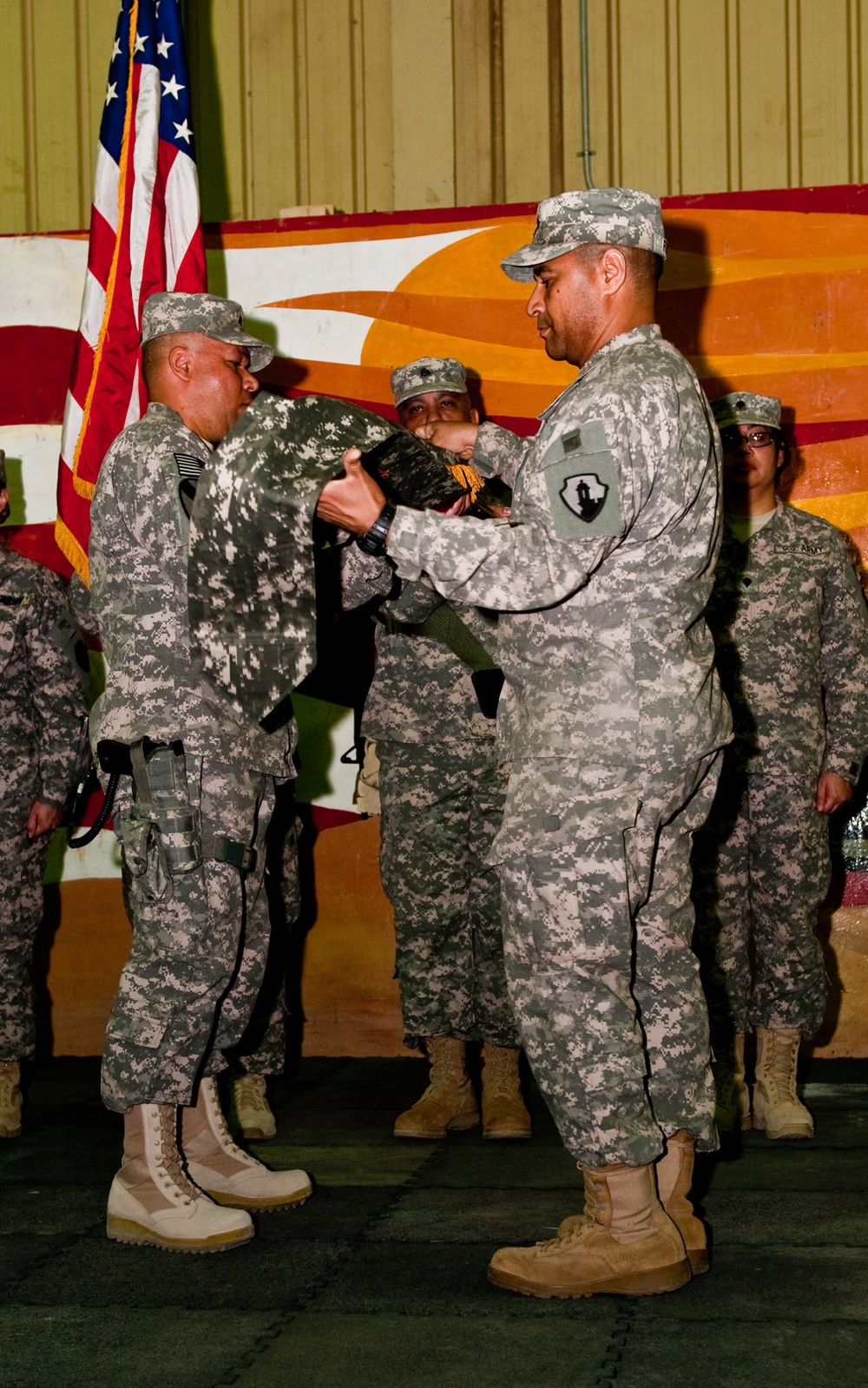 166th Regional Support Group cases their colors