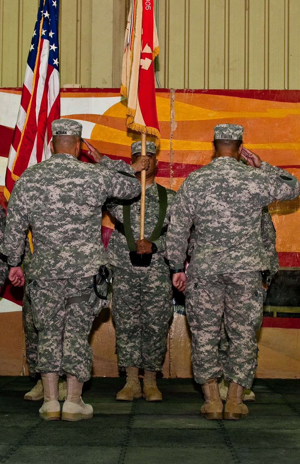 166th Regional Support Group cases their colors