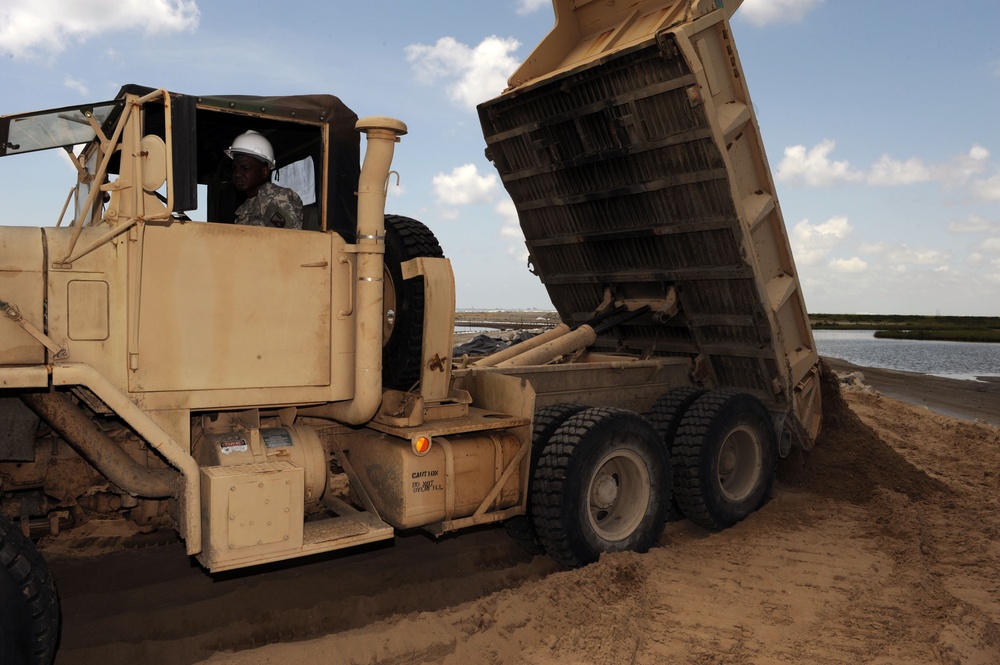 Engineers reinforce land bridge at Thunder Bayou
