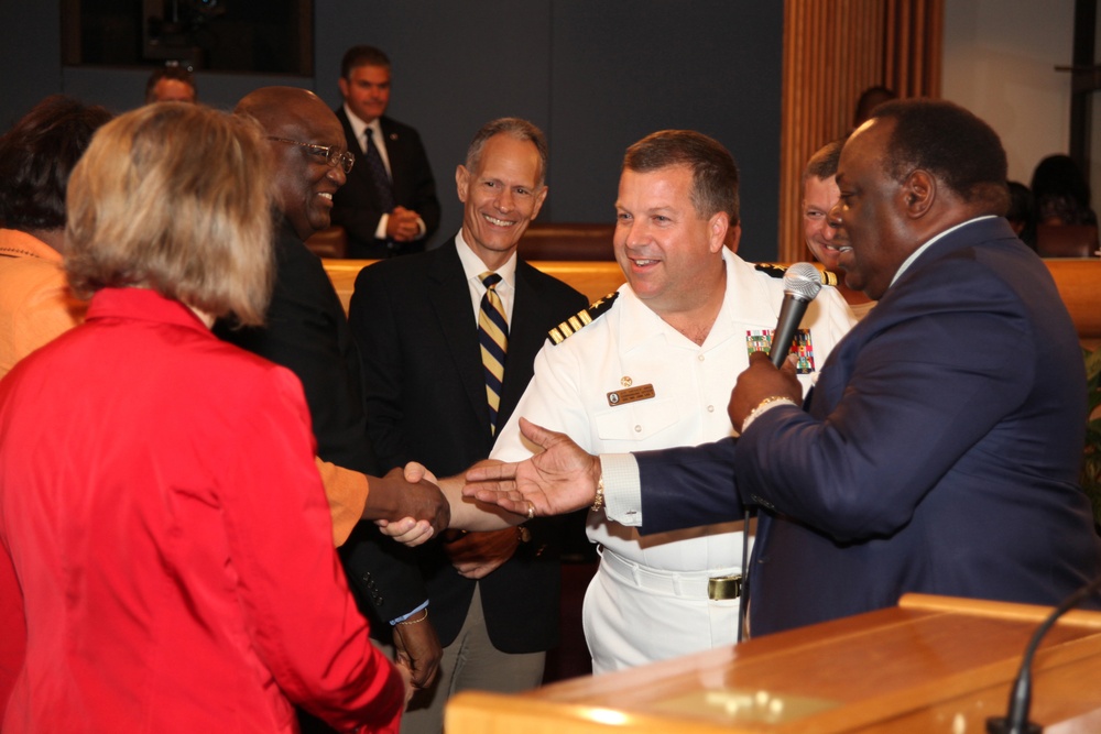 USS Iwo Jima hosts reception, receives key to Miami-Dade County