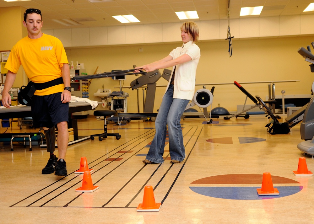 Injured sailor conducts cone drills