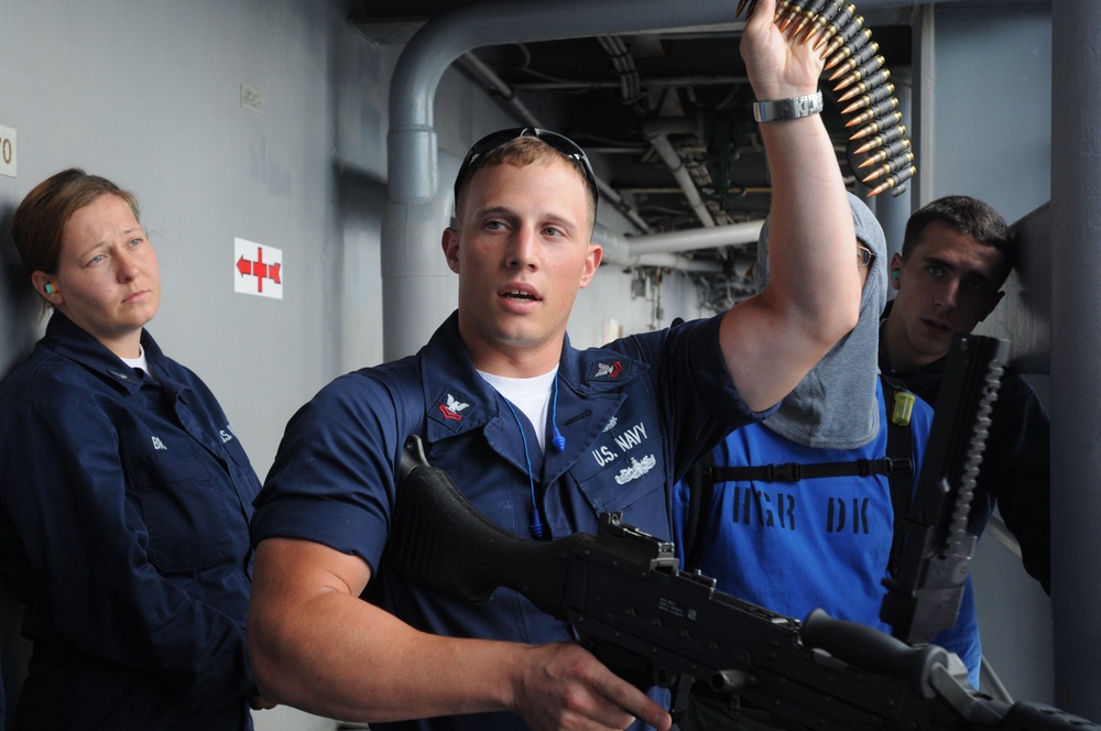 USS Wasp Sailors train with weapons