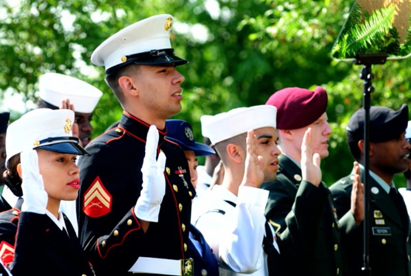 President Meets Marine at Naturalization Ceremony