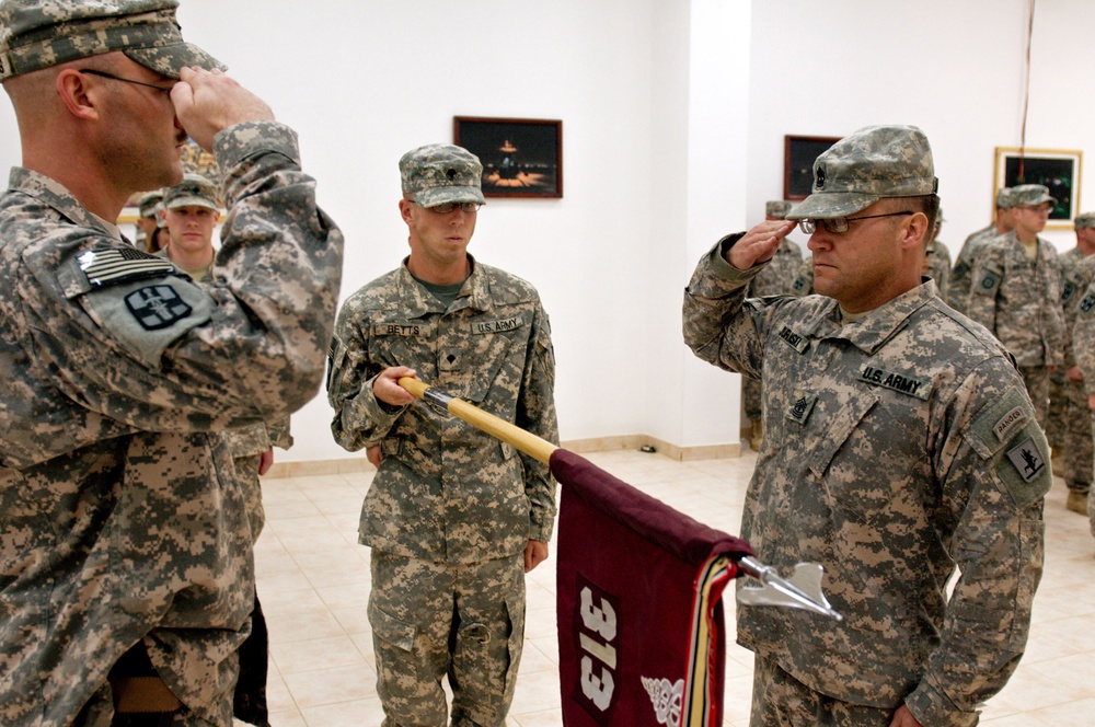 313th Medical Company cases their colors