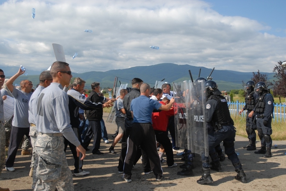 Kosovo Police and KFOR Soldiers Train Together in Riot Control Techniques