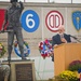 Harry McCawley, of the Columbus, Ind., Republic Newspaper, addresses veterans, family and friends during the 18th Annual Veteran's Memorial held at Camp Atterbury Joint Maneuver Training Center in central Ind., Aug. 14. McCawley spent six years in the Nat