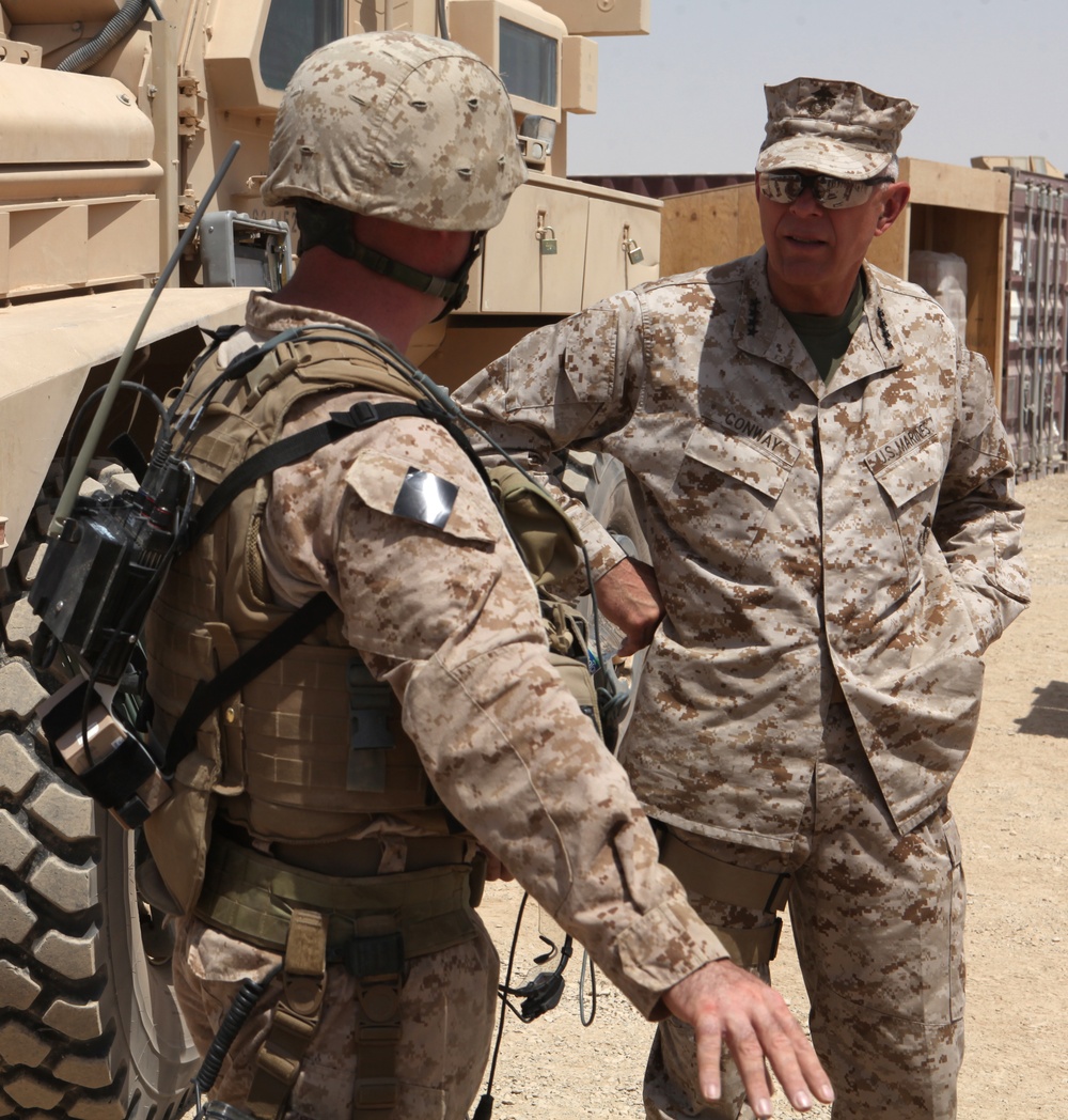 Commandant, Sergeant Major of the Marine Corps Visit 1st MLG Marines in Afghanistan