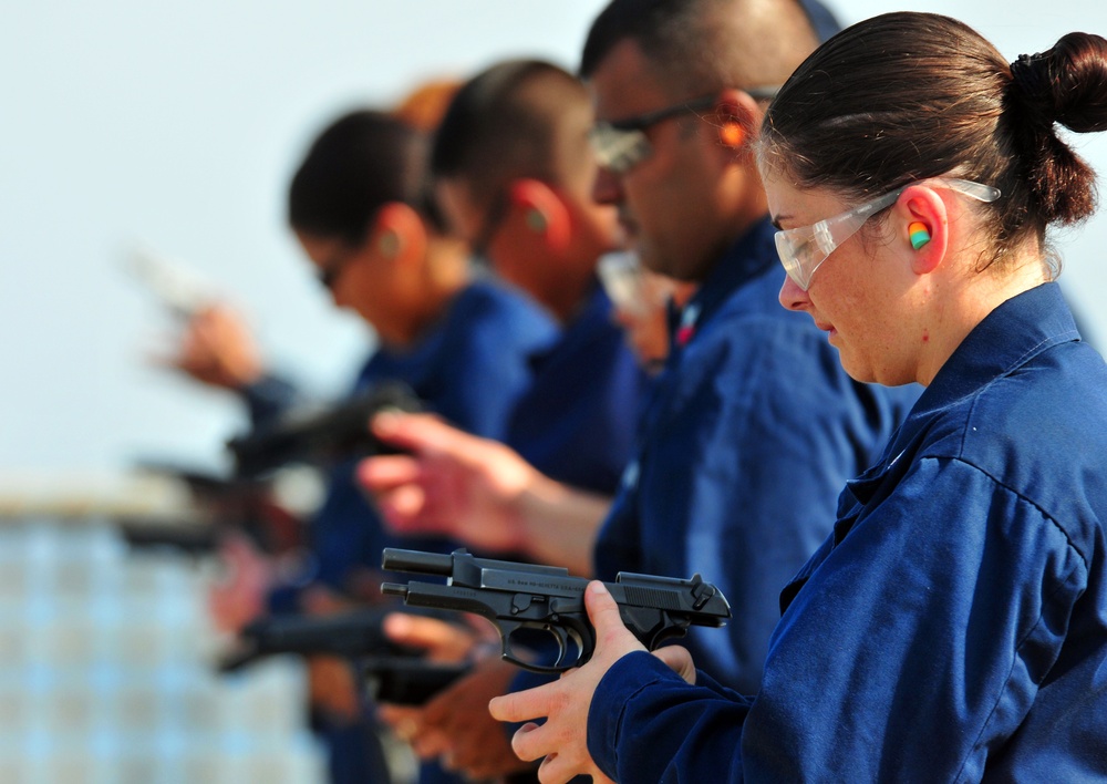 USS Pearl Harbor Crew Train With Handguns