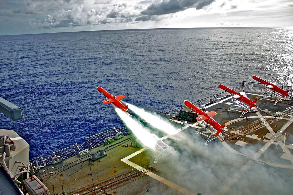 USS Lassen fires drones