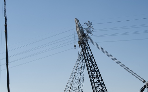 Heavy Cargo-crane Stablizes Damaged Power Line in Houston Ship Channel