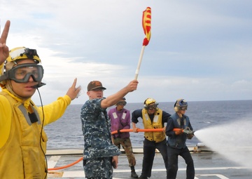 Flight deck fire drill