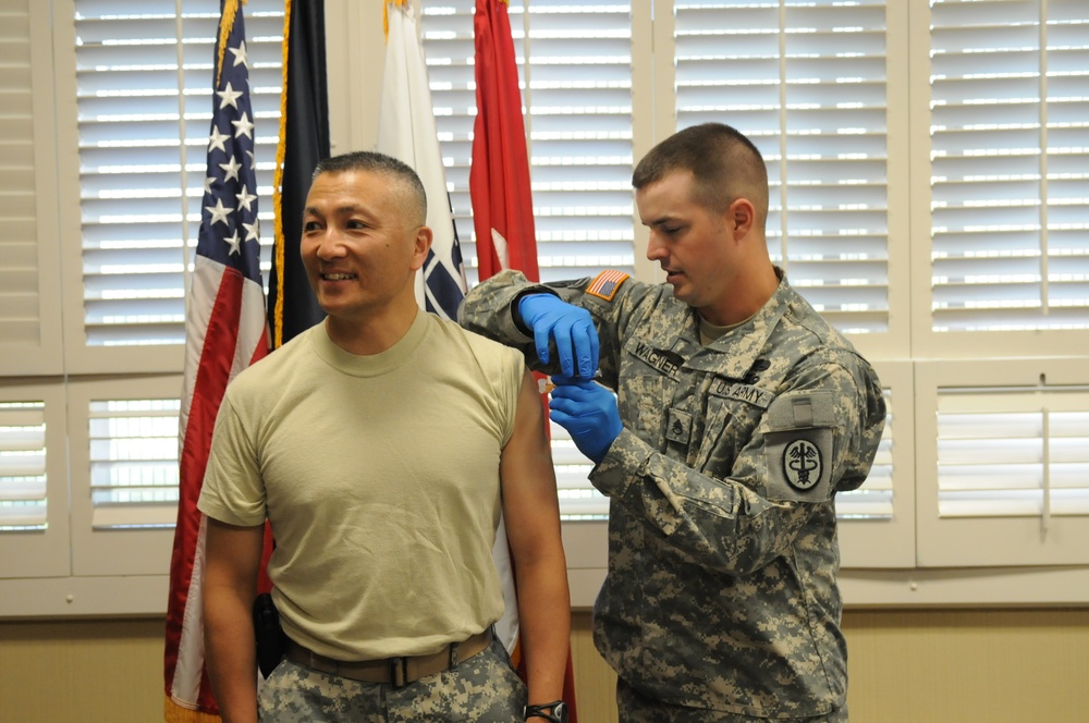 Bliss Soldiers, health care worker receiving flu vaccine, community dates forthcoming