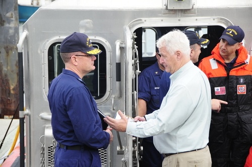 Congressman Delahunt Meets With Rear Adm. Neptun at Coast Guard Station Chatham