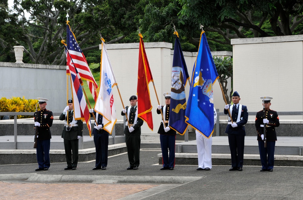 Ceremony at Honolulu's National Memorial Cemetery of the Pacific at Punchbowl