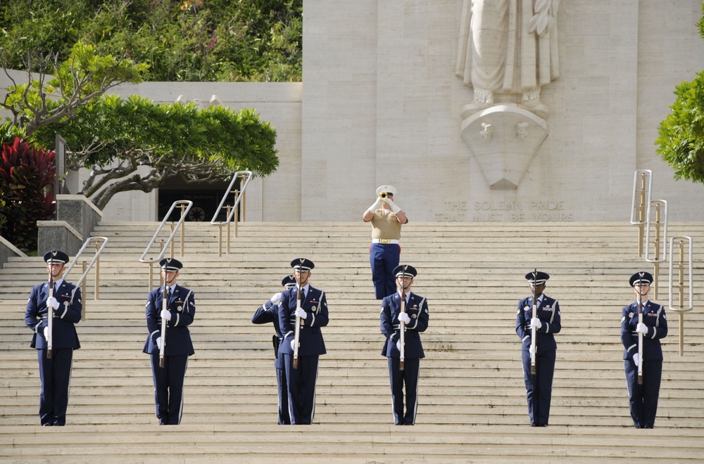 Ceremony at Honolulu's National Memorial Cemetery of the Pacific at Punchbowl