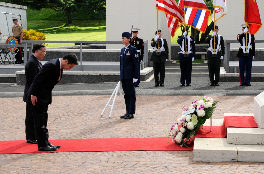 Ceremony at Honolulu's National Memorial Cemetery of the Pacific at Punchbowl