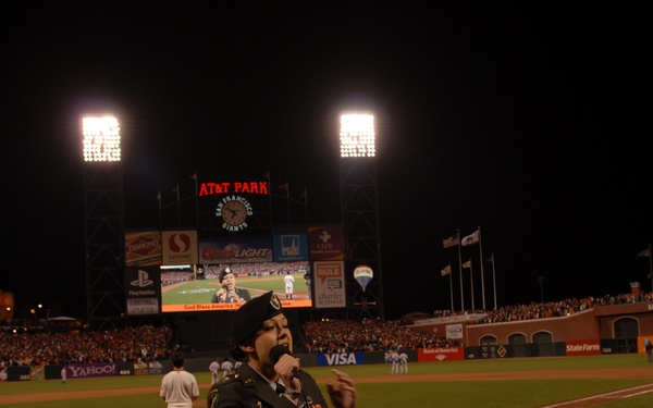 Soldier sings 'God Bless America' in front of full stadium