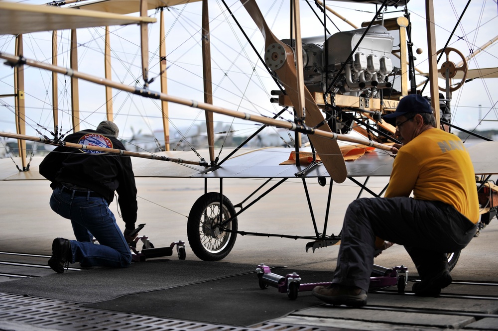 Replica Curtis bi-plane lands at Naval Station Norfolk