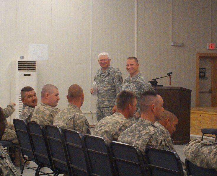 Brig. Gen. Charles Gailes and Command Sgt. Maj. William Jones visit 2101st TC soldiers