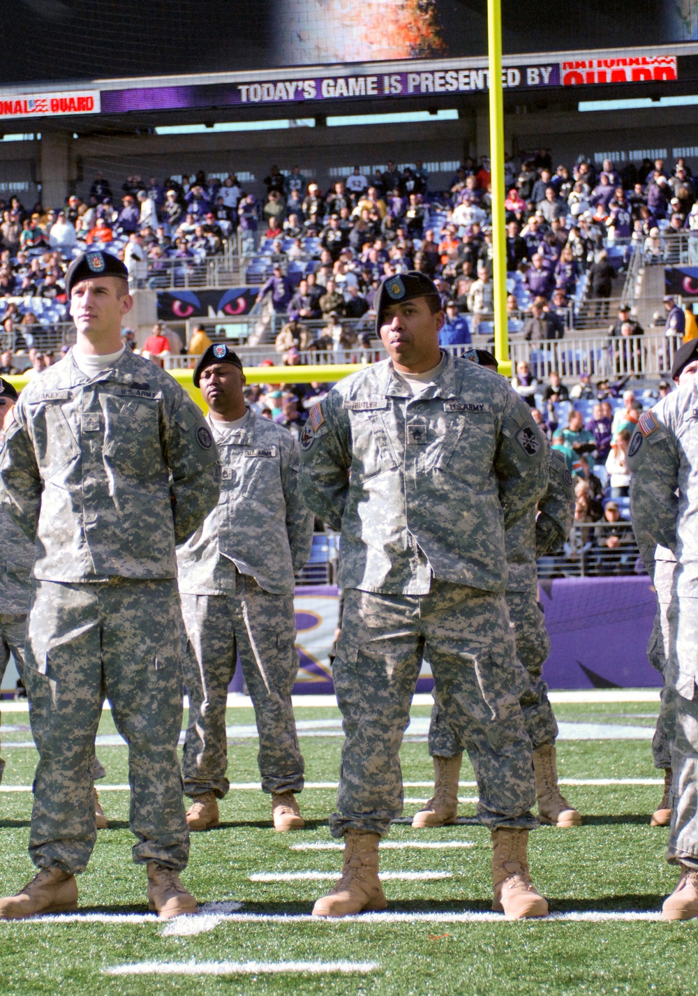 Select Maryland National Guard members were invited to M&amp;T Bank Stadium to watch the Baltimore Ravens game Nov. 7, 2010. The Veterans Day themed event featured a live feed to Iraq with Maryland Army National Guard Lt. Col. Nathan Crum, who is currently se
