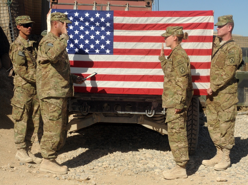 TF Patriot BDE HQ Soldiers reenlist in Afghanistan