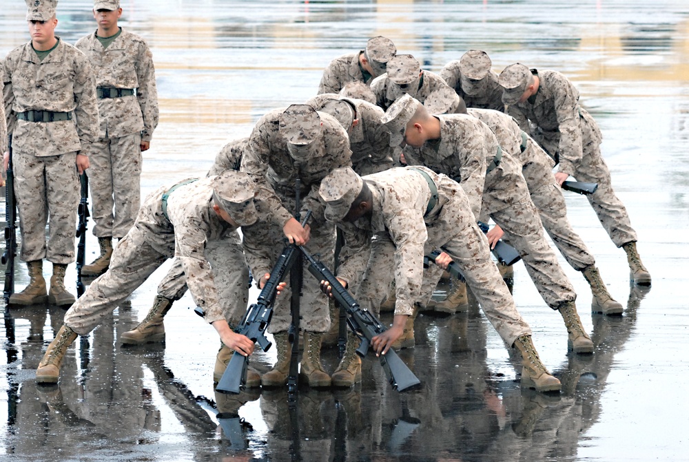 Company A demonstrates unit discipline during final drill inspection