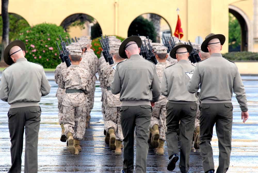 Company A demonstrates unit discipline during final drill inspection