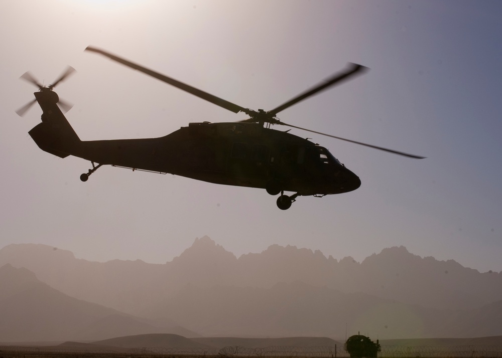 Black Hawk Helicopter Flies Low