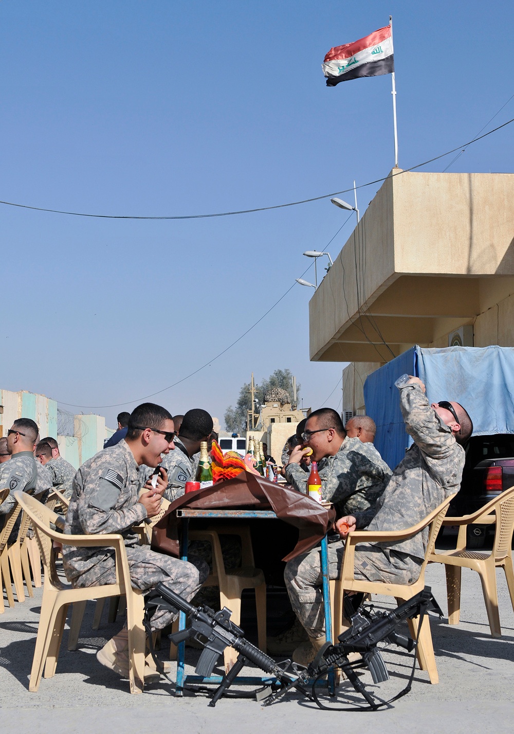 Soldiers enjoy Thanksgiving meal on remote outpost