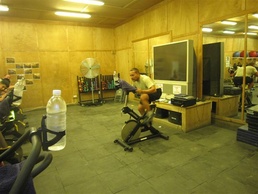 Transportation Soldier instructs spin class