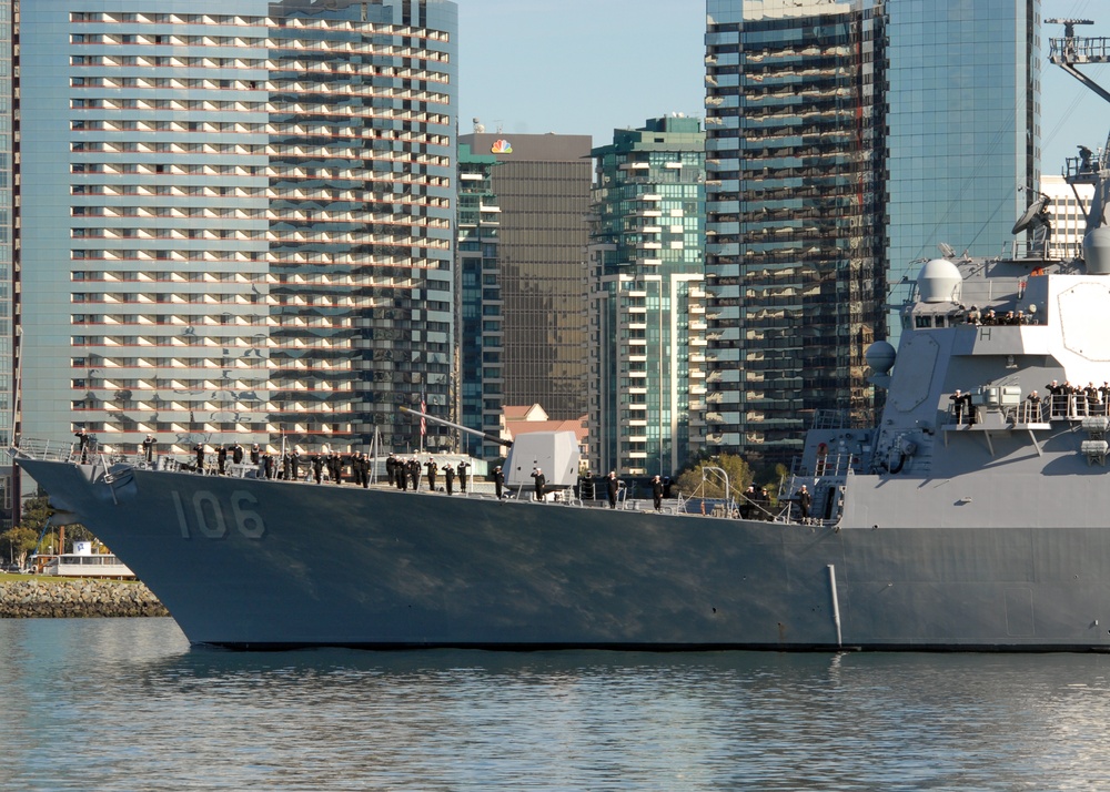 Sailors salute admiral during maiden voyage