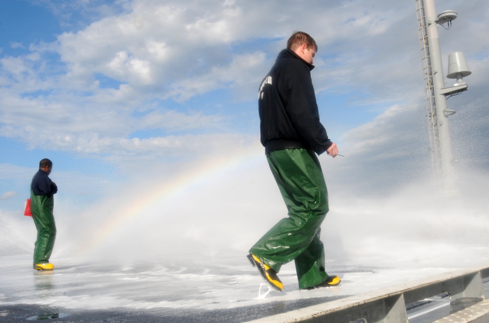 Washdown of the USS George H.W. Bush's Deck