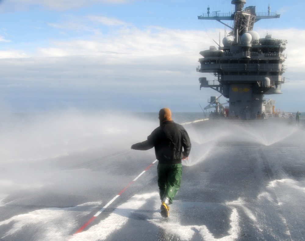 Washdown of the USS George H.W. Bush's Deck