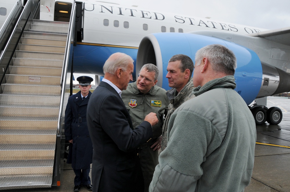 Biden greeted at the Vermont Air National Guard Base