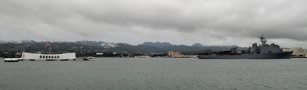 USS Pearl Harbor departs after commemoration events
