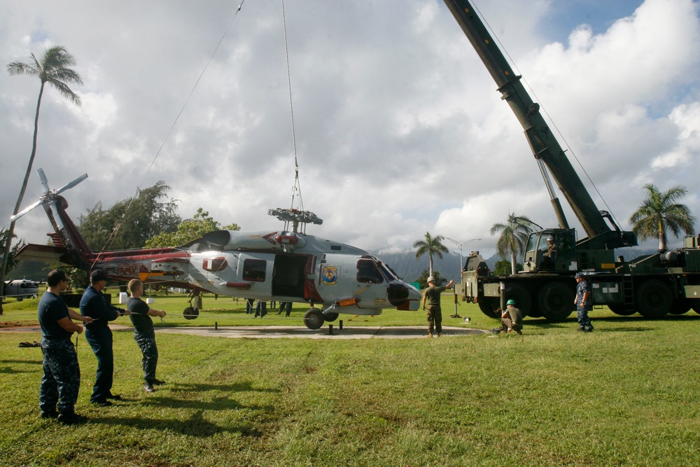 Navy helicopter retired, becomes static display on base