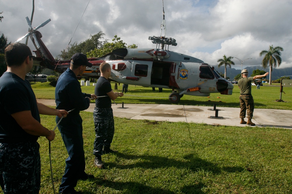 Navy helicopter retired, becomes static display on base