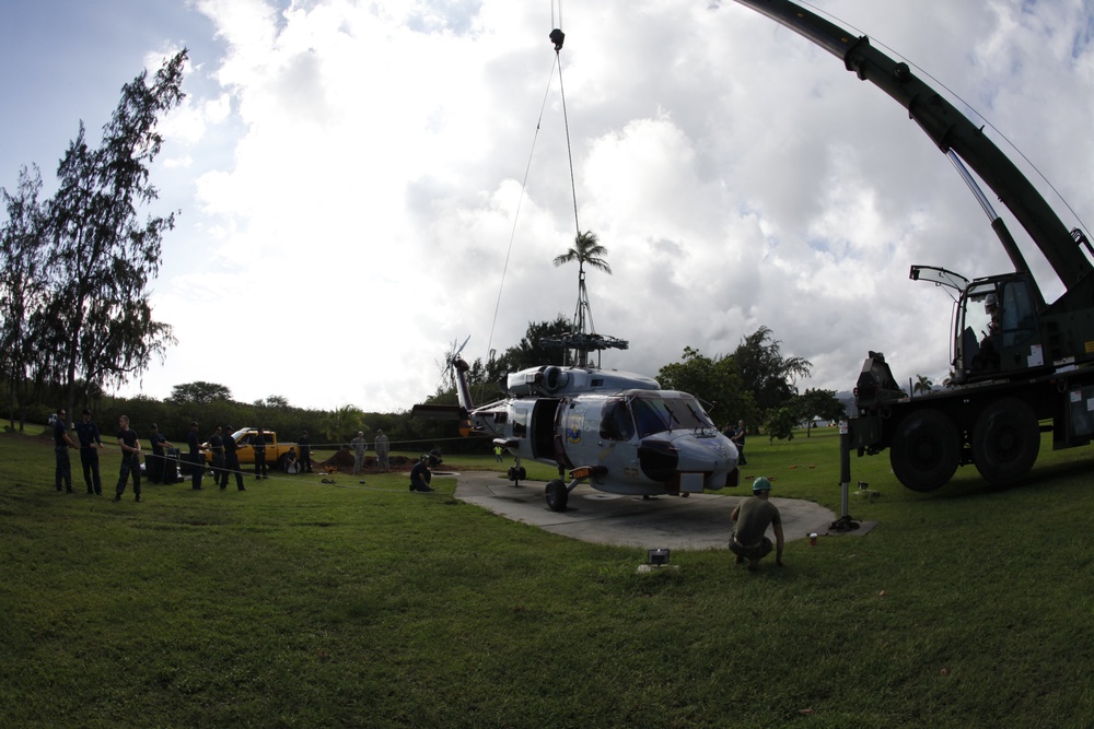 Navy helicopter retired, becomes static display on base