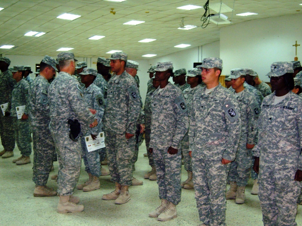 565th Quartermaster Company Crusaders conduct combat patch ceremony